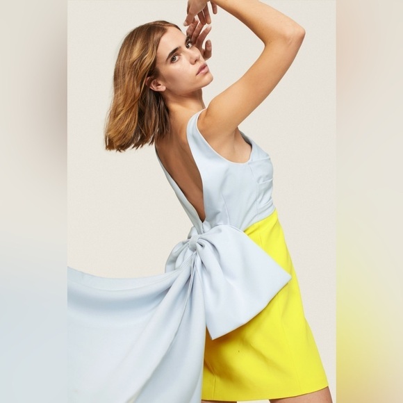 Marchesa Notte yellow blue huge Bow Mini Dress size 10 - Picture 6 of 15
